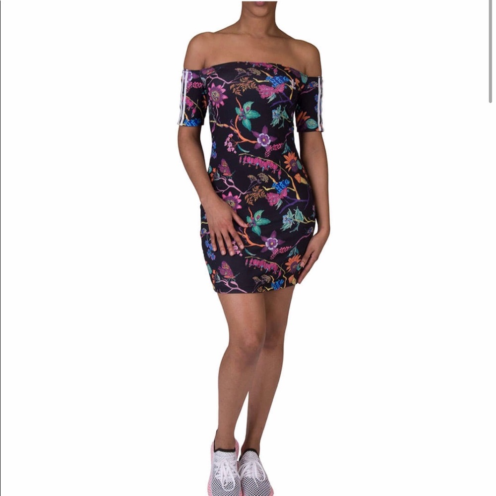 Original adidas floral off shoulder dress